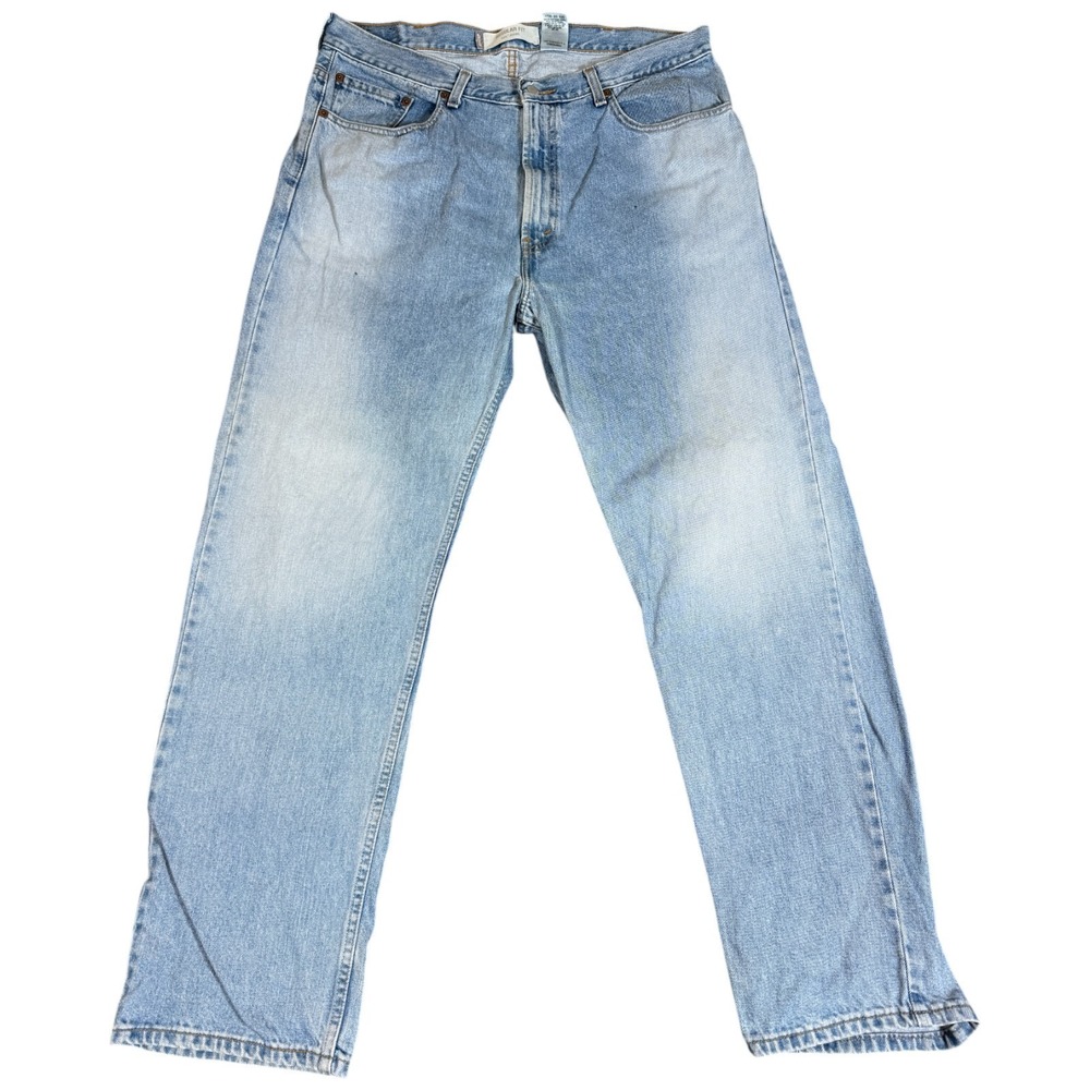 VINTAGE Levis Jeans 505 38x32 Blue Distressed Regular Fit Straight Leg Denim 90s